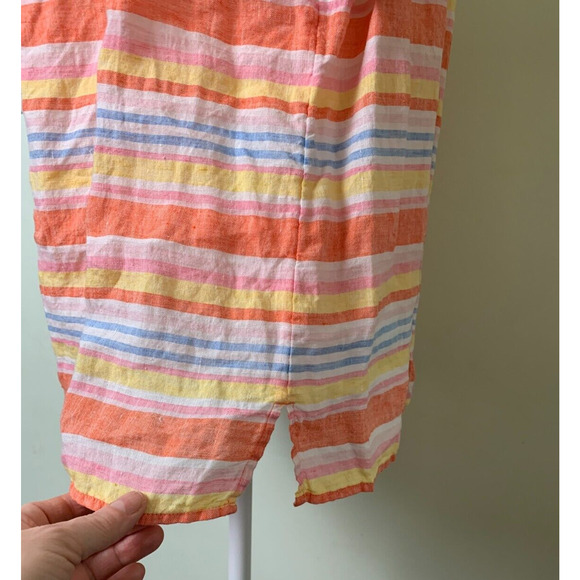 Talbots Linen Blouse Womens Size L Striped Colorful Short Sleeve Square Neck - Picture 6 of 7